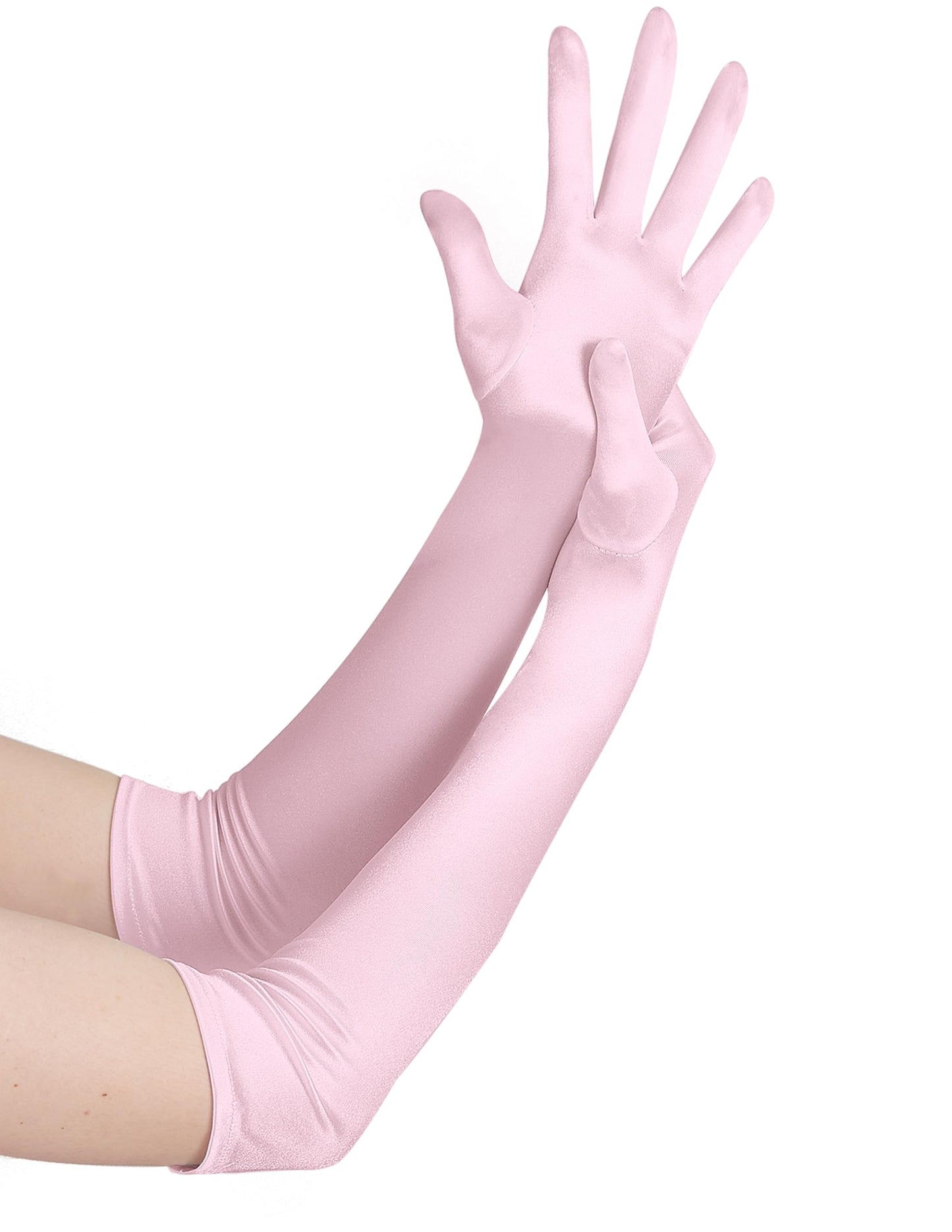 Spooktacular Creations Long Opera Party Gloves, 20s Satin Dress Pink Gloves for Women, Silk Stretchy Elbow Length Bridal Dress, 21 inches