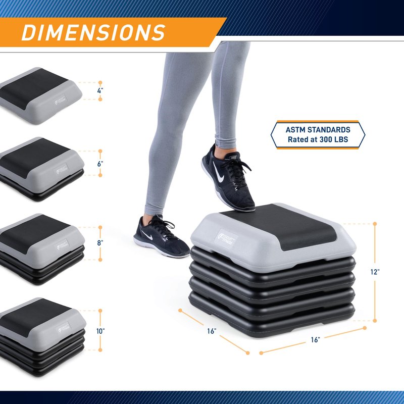 Circuit Fitness by Marcy 16 x 16 inches Adjustable Height Aerobic Step Platform with 4 Risers, Non-Slip Rubber Surface, Home Exercise Fitness Training, Aqua Green, STEP-GREEN01-4R
