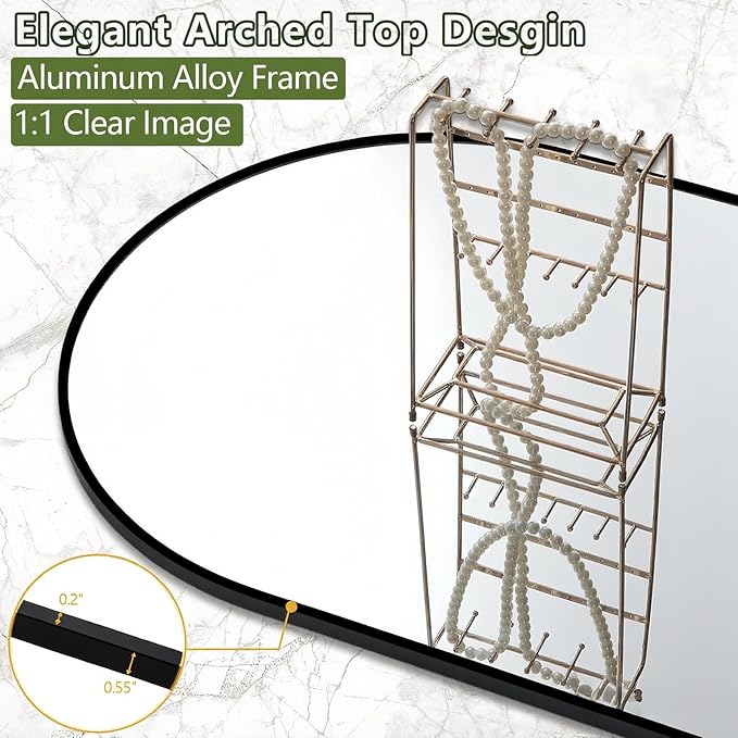 Full Length Mirror, Oversized 81"x41" Arched-Top Floor Mirror, Free Standing Mirrors, Modern Full Body Mirrors with Aluminum Alloy Frame for Bedroom,Living Room, Black