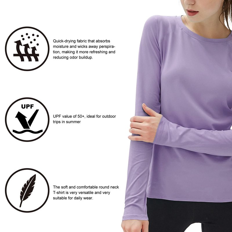 isnowood Swim Shirts for Women, UPF 50+ UV Sun Protection Long Sleeve Shirt, Lightweight Quick Dry Workout Hiking Running Rash Guard Top Purple