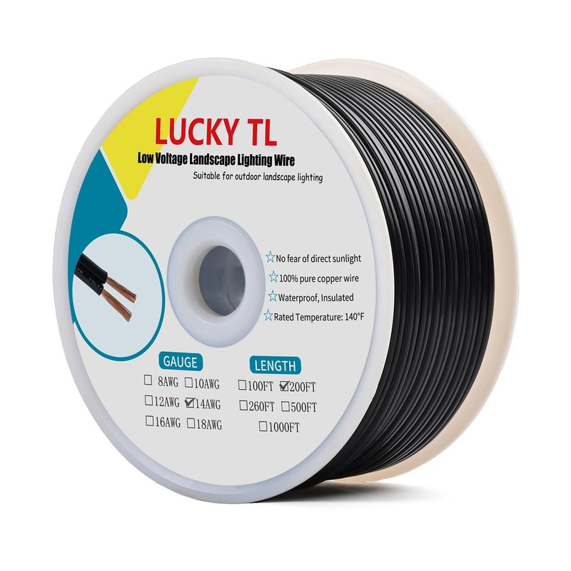 Lucky TL 14/2 Low Voltage Landscape Wire 200 Feet, 14 Gauge 2 Conductor, Outdoor Waterproof, Direct Buried Landscape Lighting Wire, Pure Copper Making (200FT)