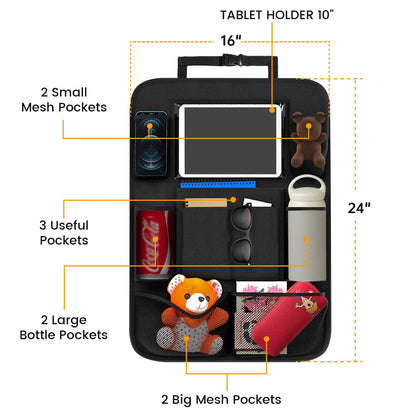 ACELIFE Car Organiser,Car Seat Organiser for Kids 2pcs, BackSeat Protector with 10" iPad Tablet Holder,Car Tidy Organiser With Kick Mat & 9 Pockets for bottles,toys,books,Car Accessories for Toddlers