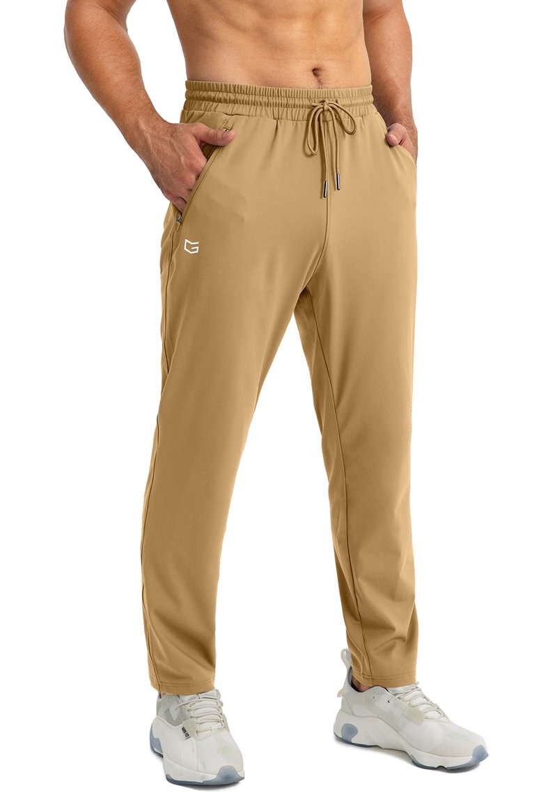 G Gradual Men's Sweatpants with Zipper Pockets Tapered Joggers for Men Athletic Pants for Workout, Jogging, Running (Dark Khaki, Large)