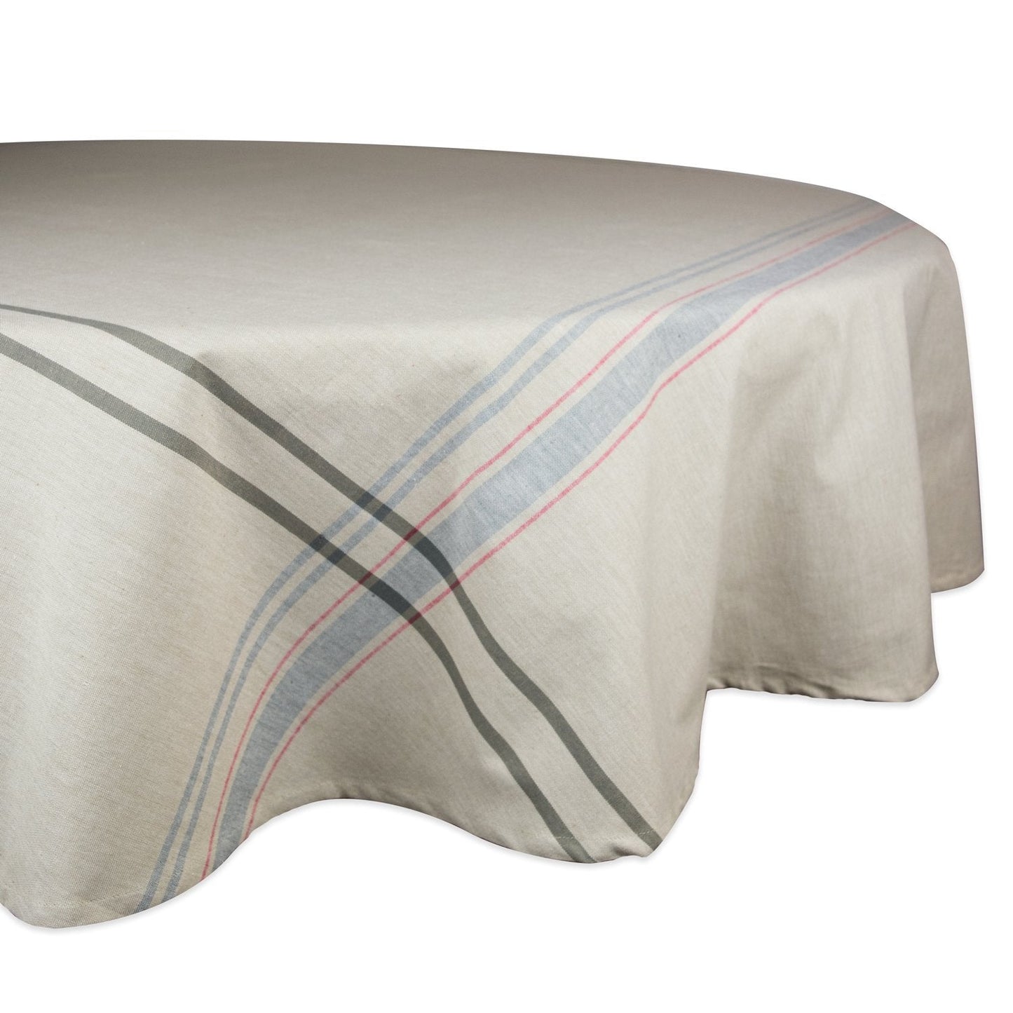 DII 100% Cotton, Machine Washable, Everyday French Stripe Kitchen Tablecloth for Dinner Parties, Summer & Outdoor Picnics - 70" Round Seats 4 to 6 People, Gray