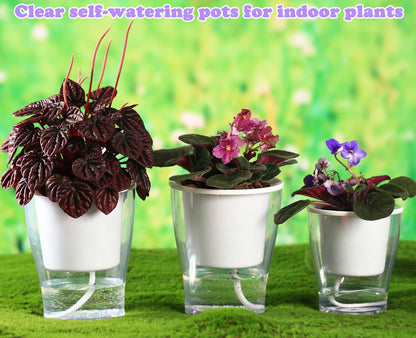 5-Pack 4.3 Inches Clear Self-Watering Planters Small African Violet Pots Plastic Plant Pots Wicking Flower Pots for Indoor Plants, Herbs, African Violet, Ocean Spider Plant, Orchid Pot, Garden Pots