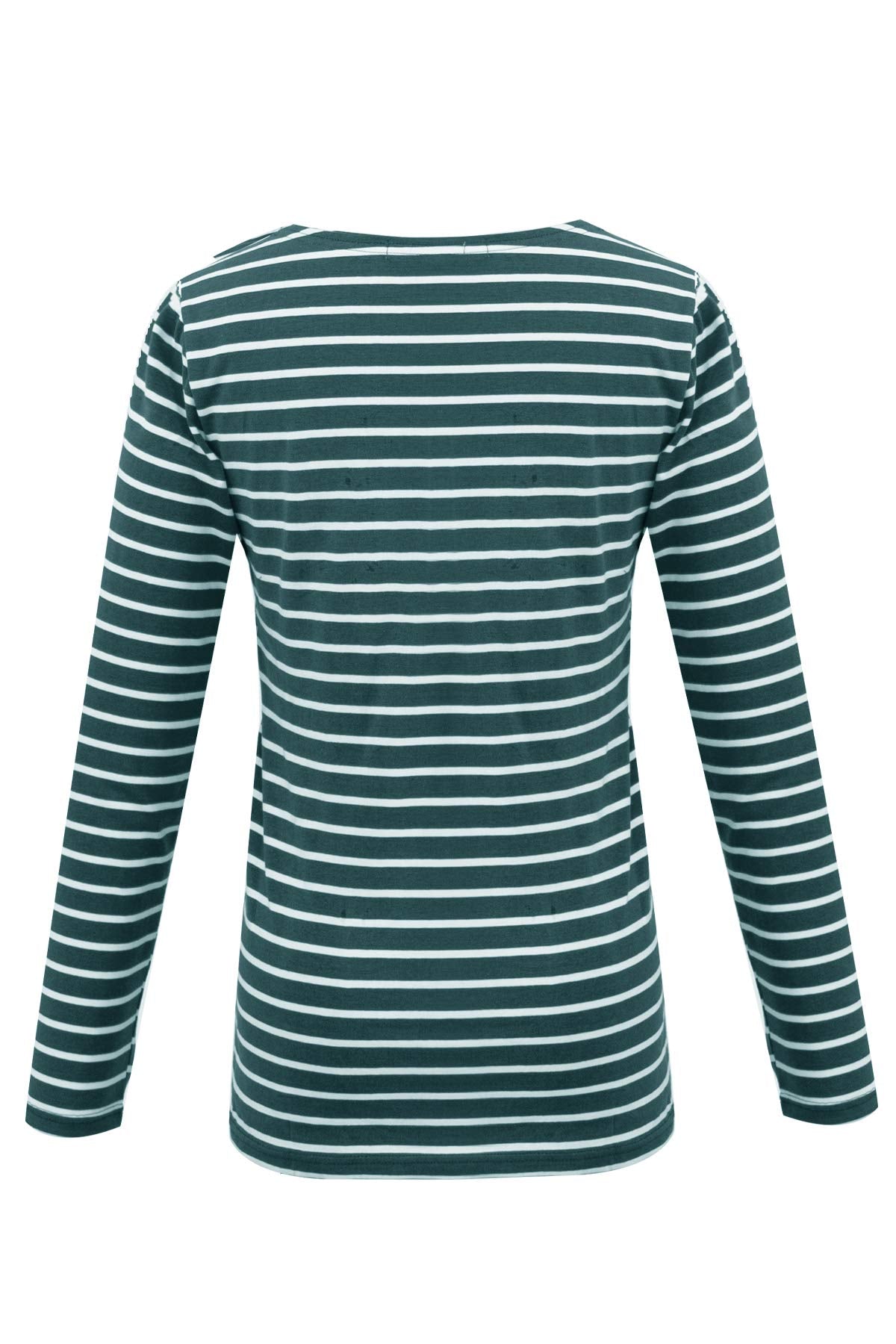 Smallshow Women's Long Sleeve Breastfeeding Top Maternity Nursing T-Shirt Pregnancy Clothes Deep Green Stripe M
