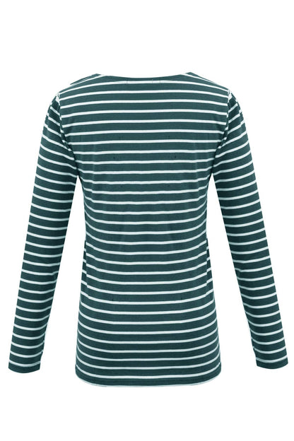 Smallshow Women's Long Sleeve Breastfeeding Top Maternity Nursing T-Shirt Pregnancy Clothes Deep Green Stripe M