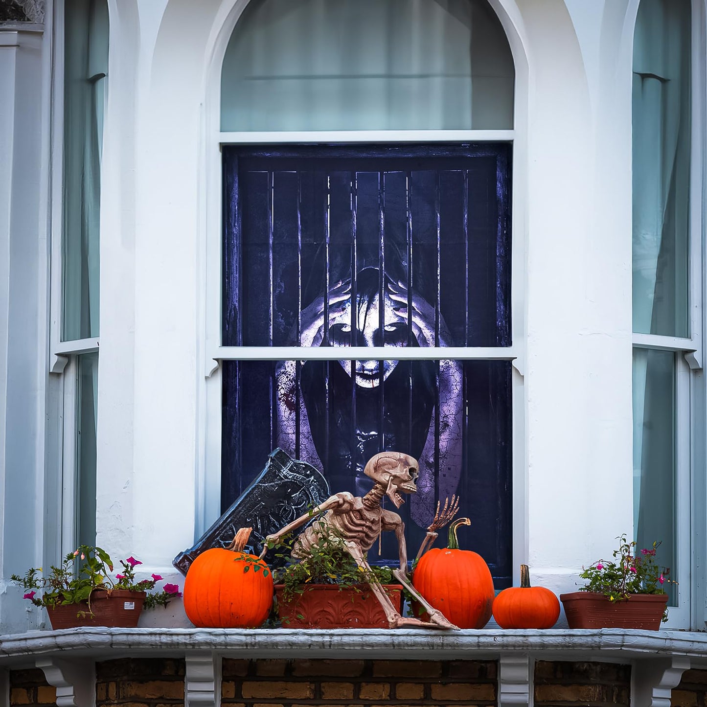 FUN LITTLE TOYS Halloween Female Ghost Curtain, Window Door Cover, Sticker for Halloween Decoration, Party Decors (Female Ghost-2)