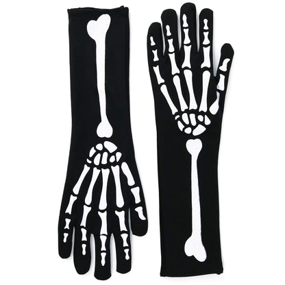 Skeleteen Bone Hand Skeleton Gloves - Skeleton Accessories Stretch Elbow Gloves for Adults and Kids