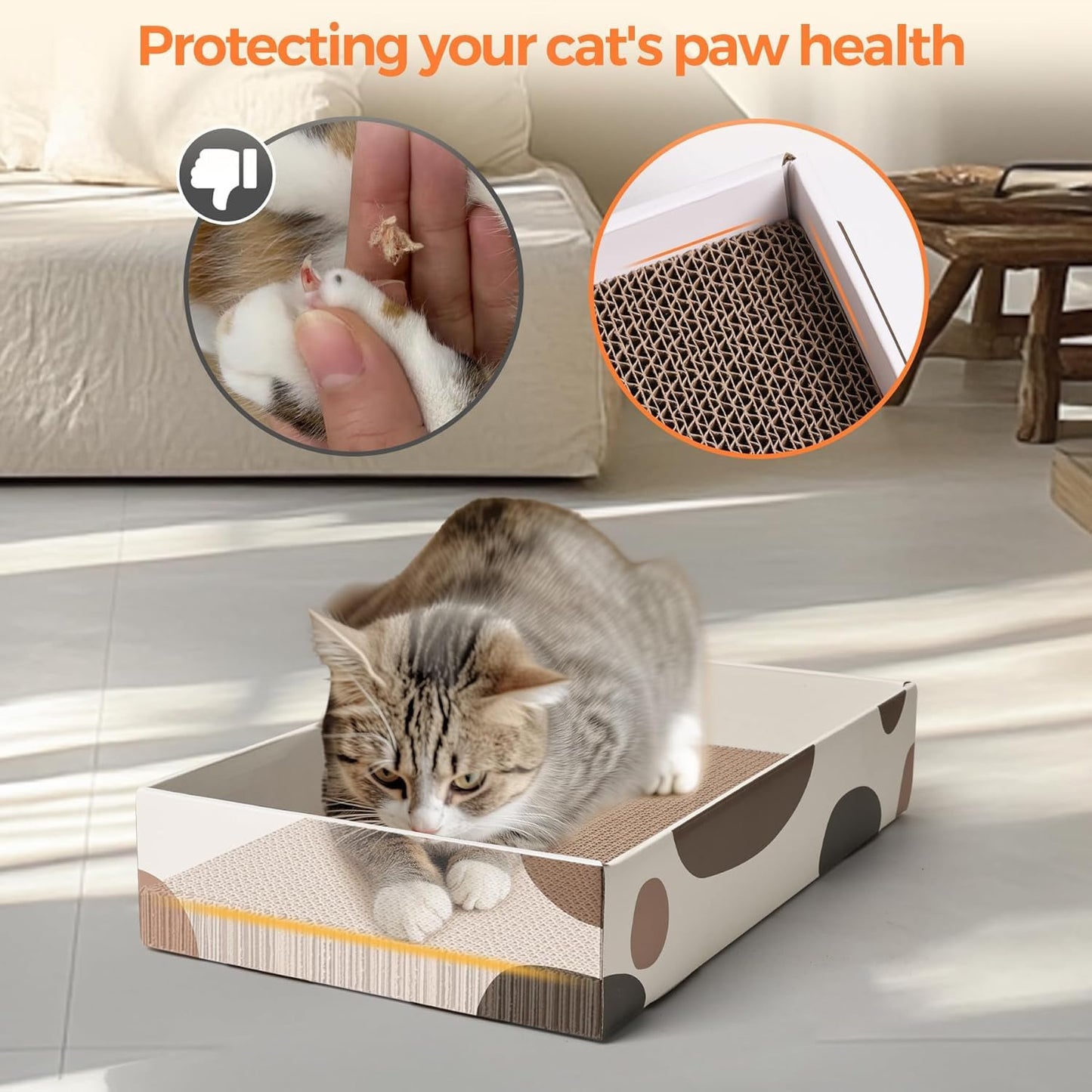 ComSaf Cat Scratching Board Mat, Reversible Cardboard Scratcher Bed 43 x 26 x 8 cm, 3 Pack Durable Scratch Pad for Indoor Cats, Grinding Claws, Playing, Sleeping