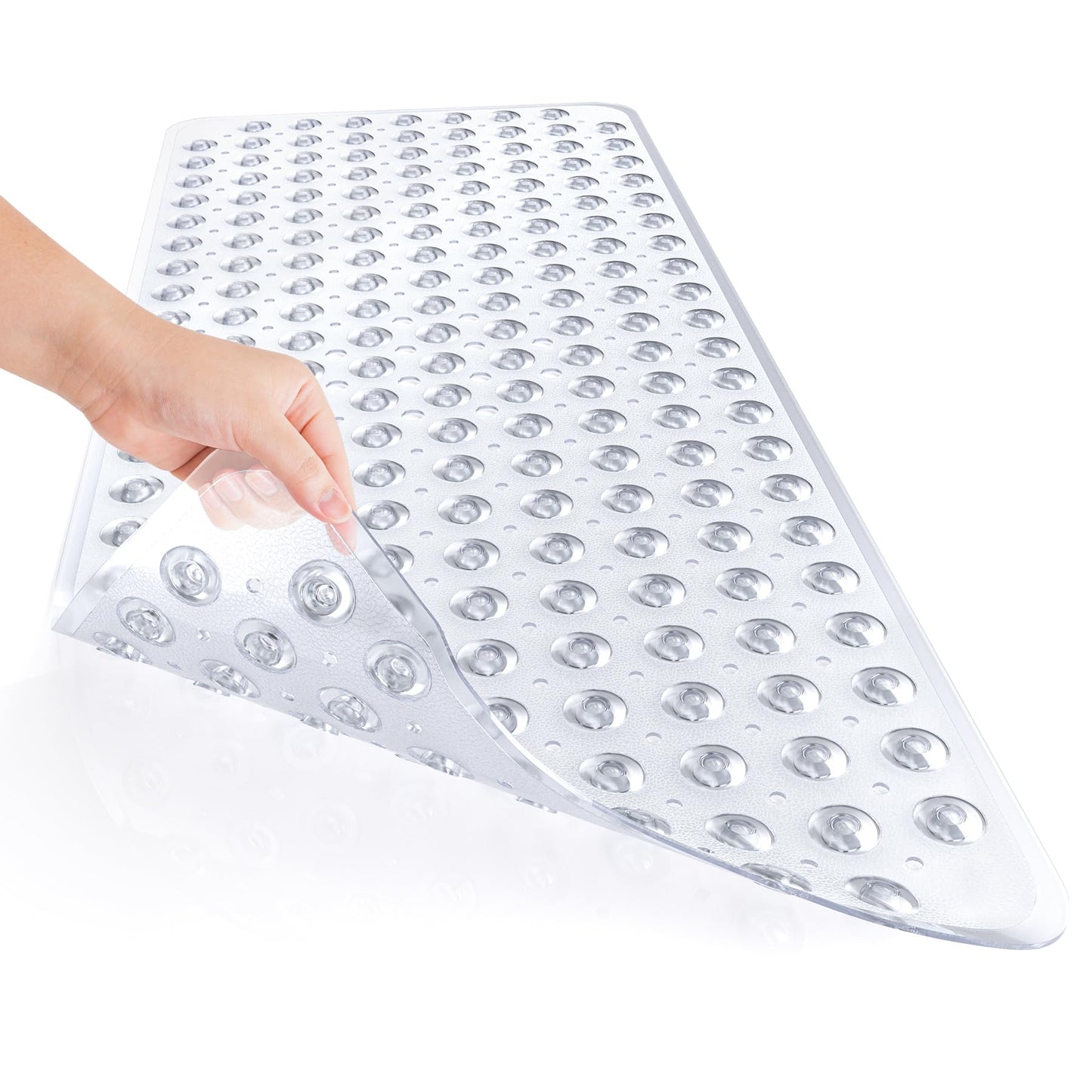 AmazerBath Shower Mat Non Slip 40 x 16 Inches, Shower Stall Mats with Suction Cups and Drain Holes, Non Slip Bath Mat for Tub for Elderly & Kids, Clear