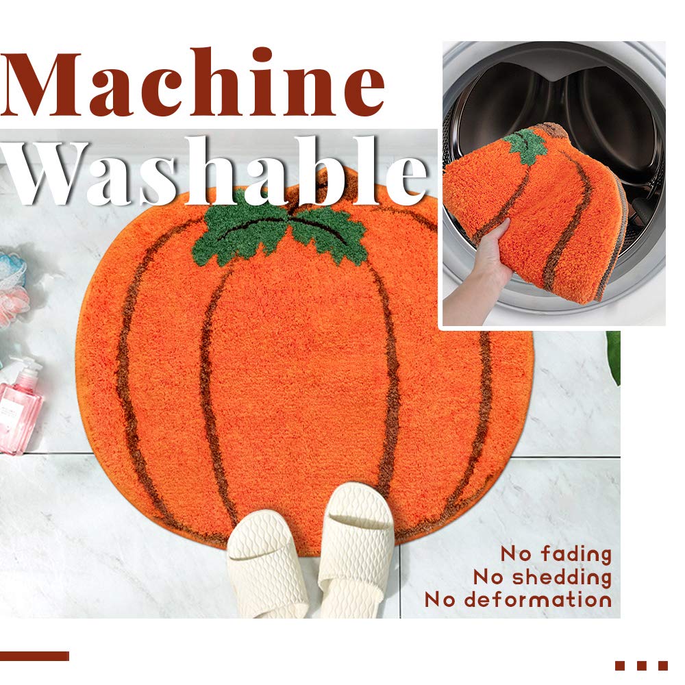 Halloween Bathroom Rugs Fall Bath mat Pumpkin Shape Cartoon Cute Bath Mat Small BathroomRug Plush Water Absorbent Bathtub Bathroom Doormats Non-Slip Washable Toilet Rug