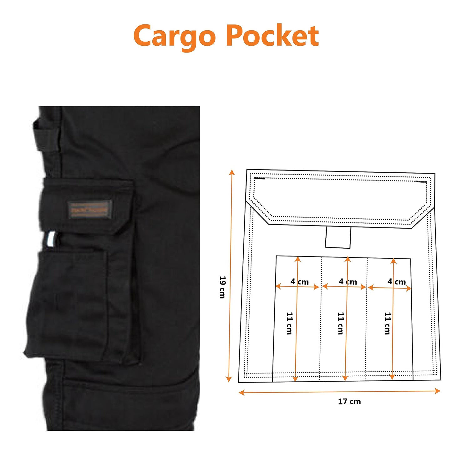 WrightFits Men Pro-11 Work Trousers Black - Heavy Duty Safety Combat Cargo Pant - Multi Pockets & Knee Pad Pockets - Triple Stitched -Durable Work wear (34W X 33L, Black)