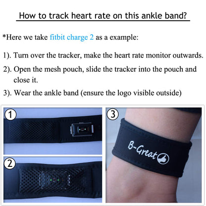 B-Great Ankle Band for Men and Women Compatible with Fitbit Flex 2/One/Zip/Charge 2/Alta HR or Garmin Vivofit/2/3/4/JR Fitness Tracker (Black, Medium)