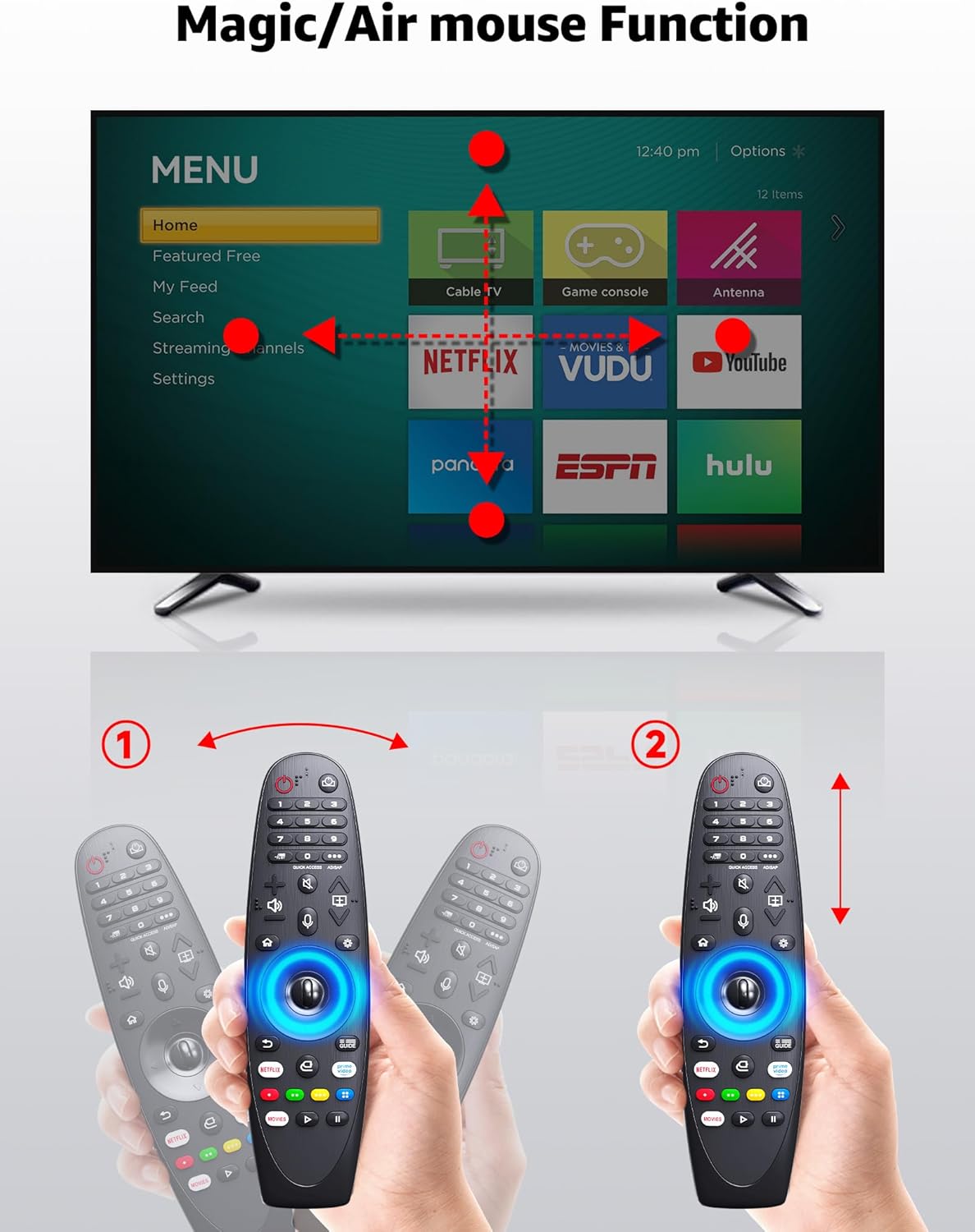 Magic Replacement for LG TV Remote with Voice and Pointer Function，AKB75855501 and MR20GA for LG Smart TV Remote（OLED/NANOCELL/ 4K UHD Models with Netflix and Prime Video Hot Keys,Google/Alexa