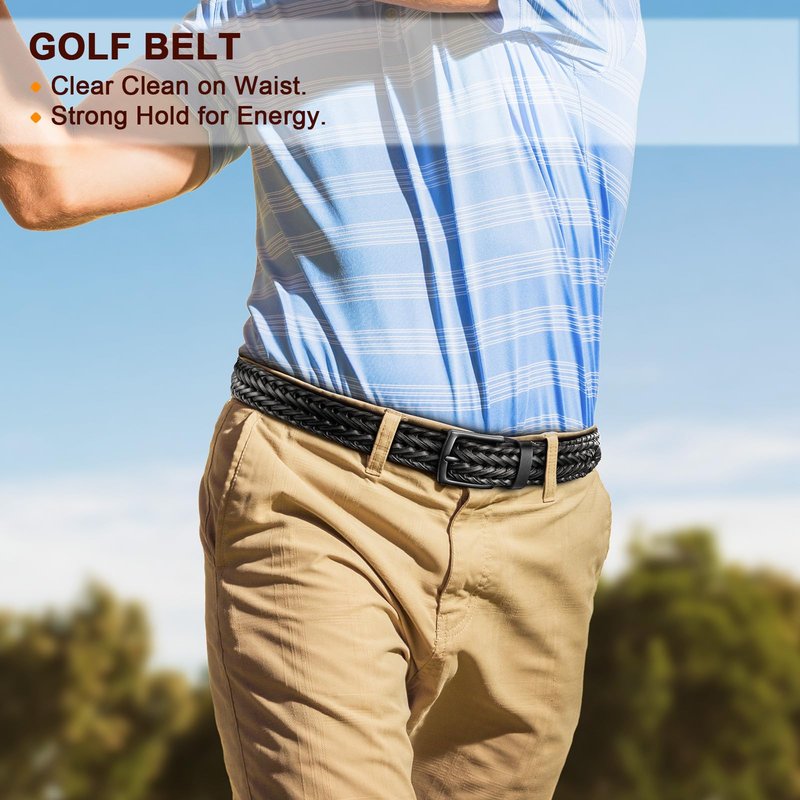 KEMISANT Men Belt, Braided Belt Comfortable For Men Casual Jean Golf 1 3/8"(Black,30"-34" Waist Adjustable)