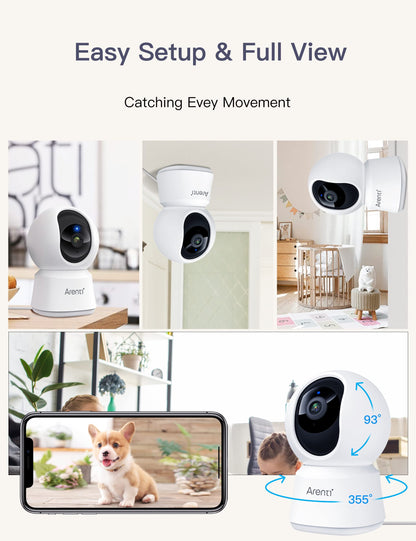 ARENTI 5G Security Camera Indoor, 4MP Pet Camera with Speaker for Dog/Cat, Baby Monitor with Phone App, Dual-Band WiFi, Auto Tracking, Super Night Vision, 2-Way Talk, Cloud & SD Card Storage