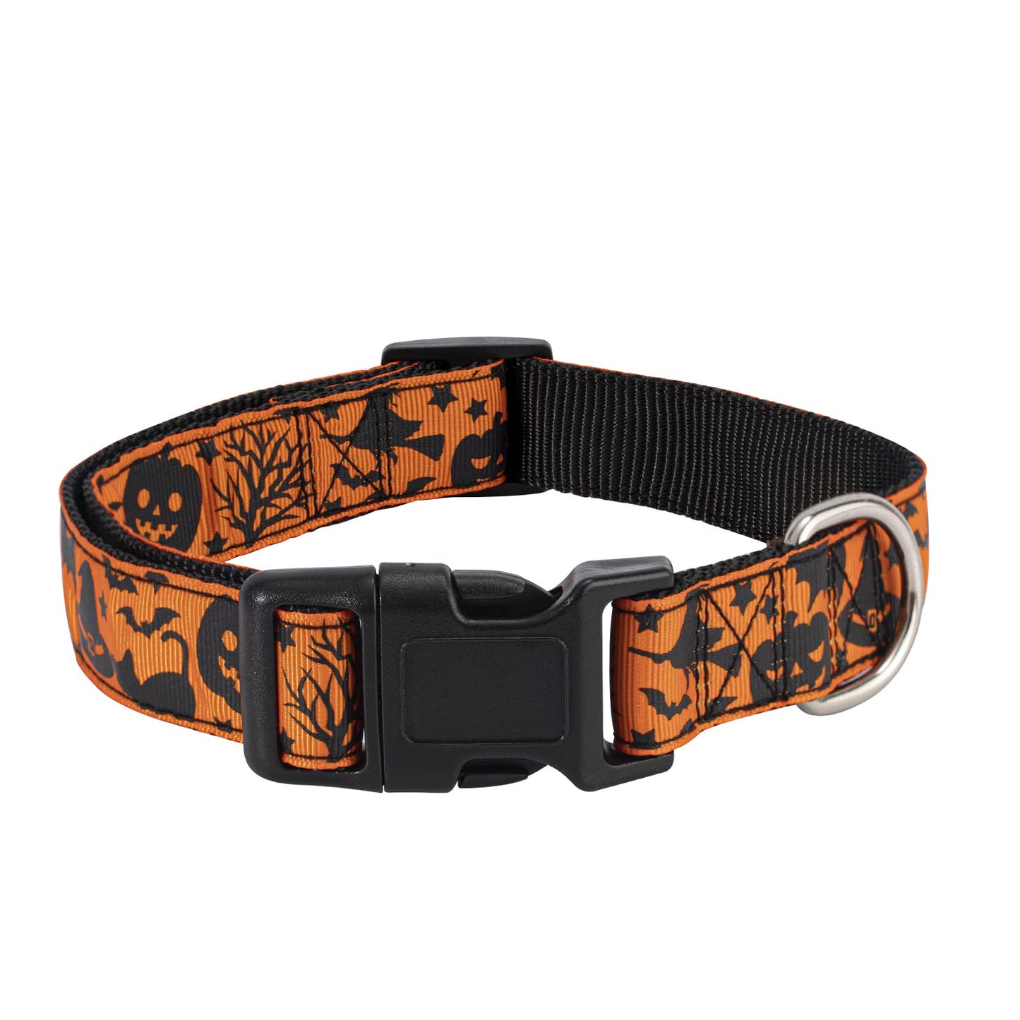 TDTOK Halloween Dog Collar, Soft Comfy Halloween Themed Pet Collar with Spooky Ghost Skull Bat Cat Witch Tree Hat Pumpkin Pattern for Small Medium Large Dogs (1 PCS)