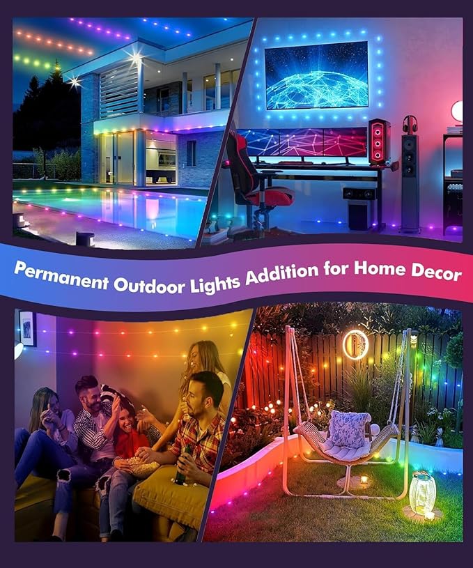 100ft Permanent Outdoor Lights for House, 2025 Smart RGB LED Outside Lights with Remote Control, IP67 Waterproof Eternity Eaves Lighting for Christmas, Halloween, Holiday, Party, Daily