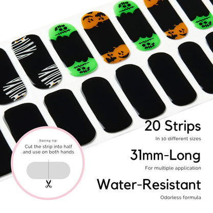 NAILOG Semi Cured Gel Nail Strips (20 Extra Long Polish Stickers/Wraps) | Glossy & Long Lasting Soft Gel Finishing (Little Monsters)