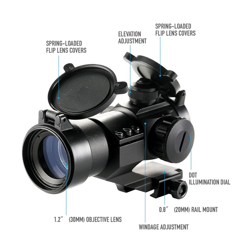 Pinty 1x30 4 MOA Red Green Dot Tactical Reflex Sight with Picatinny Cantilever Mount Black, Khaki (Black)
