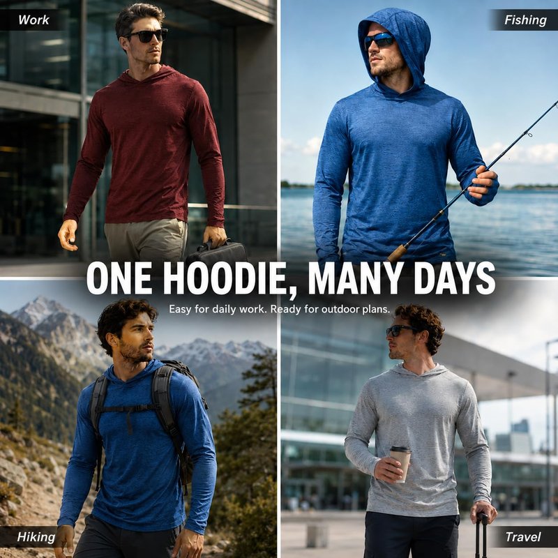 OYGSieg Men's Athletic Hoodies Long Sleeve Fishing Shirts for Men UPF 50+ SPF UV Sun Protection Shirts Rash Guards A M