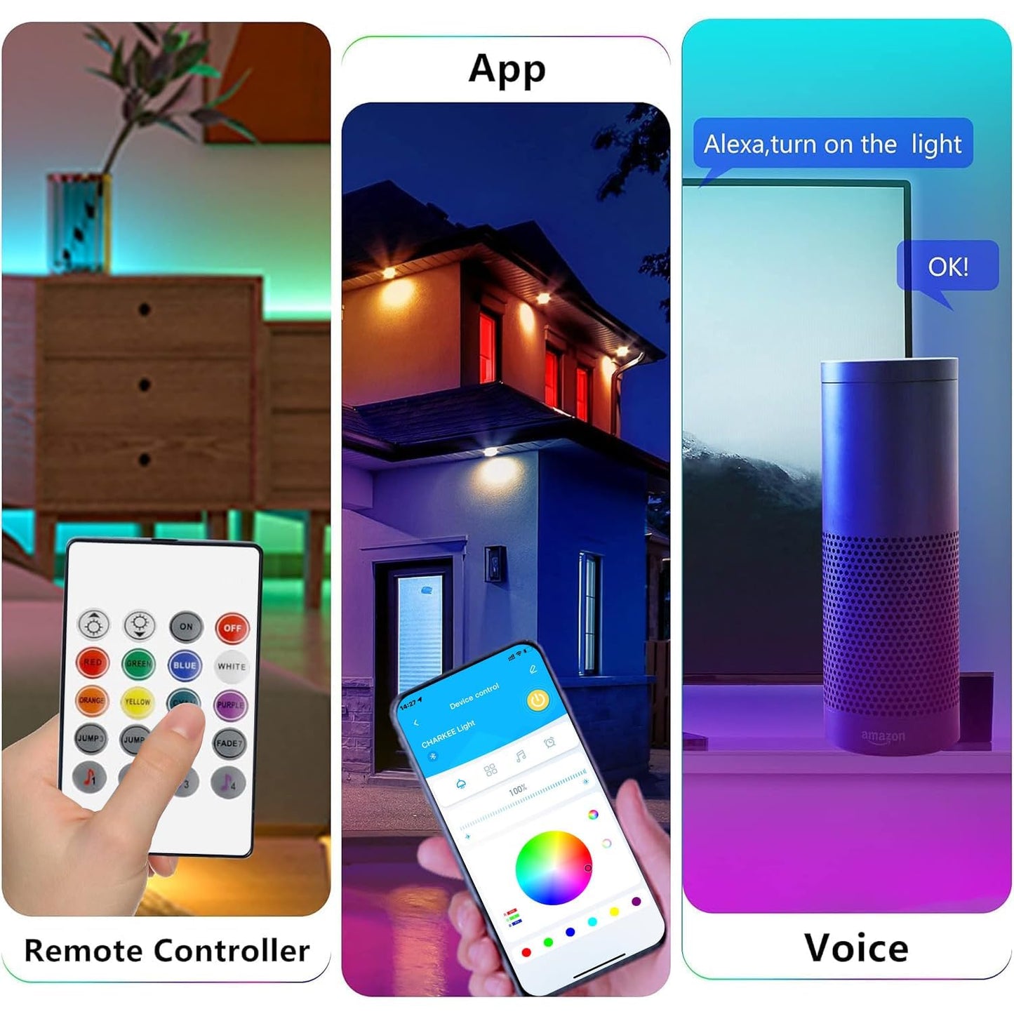 GUPUP WiFi Led Lights 50 ft, Smart App Controlled Led Strip Lights, Compatible with Alexa and Google Assistant Devices, Voice Control,Music Sync,Color Changing Tape Lighting