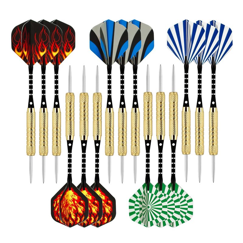 Wolftop 15 Pack Steel Tip Darts 18 Grams, Professional Darts Metal Tip Set with Aluminum Shafts, Standard Flights, Rubber O'Rings and Extra Dart Sharpener