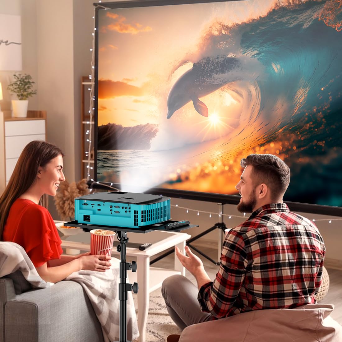 GZGDLJQ Projector Stand with Wheels, Laptop Tripod from 29" to 69" with Mouse Tray, Adjustable Height DJ Racks Stands with Gooseneck Phone Holder, for Office, Home, Stage, Studio, 1 Pack Black