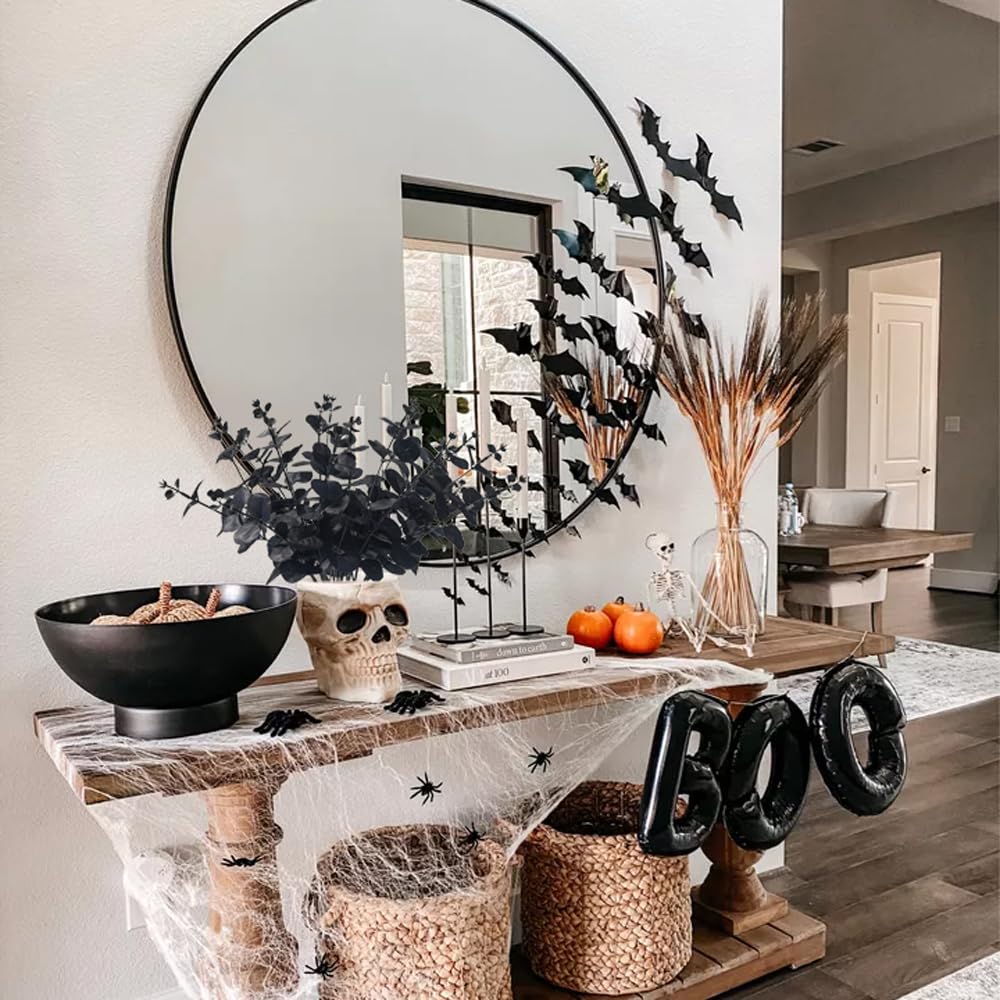 Halloween Artificial Flower, Black Eucalyptus Stems Leaves Branches Fake Flower Arrangement Farmhouse Decor (Black) 6Pcs