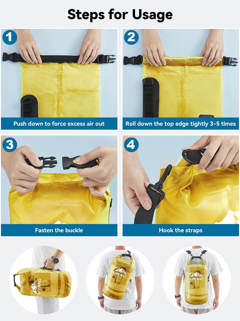 HEETA Dry Bag Waterproof for Women Men, Roll Top Lightweight Dry Storage Bag Backpack with Phone Case for Travel Swimming Boating Kayaking Paddle Board Camping Beach Accessories (Yellow, 40L)