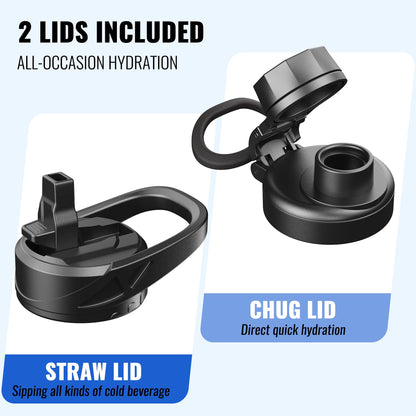 CIVAGO 64 oz Glass Water Bottle Jug with Straw and Handle, Half Gallon Sports Motivational Water Bottle with Time Marker, Wide Mouth Flask Canteen with Silicone Sleeve for Gym, Black