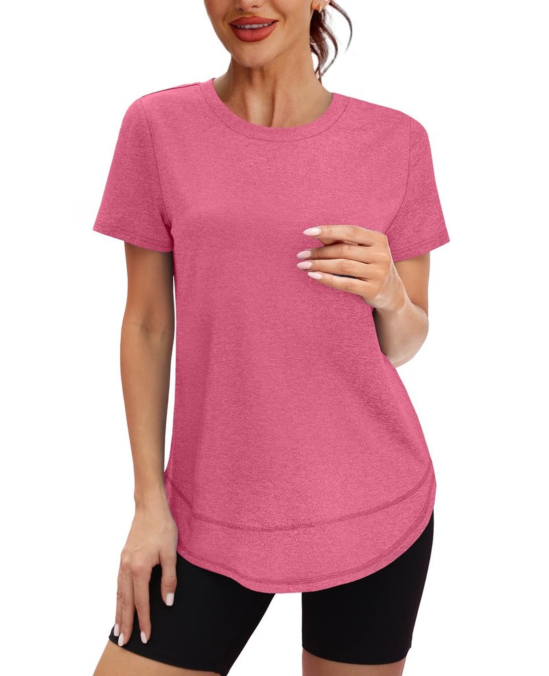 Oversized Tshirts for Women Dry Fit Plus Size Spring Clothes Summer Athletic Tops Workout Shirts Crewneck Red 3XL