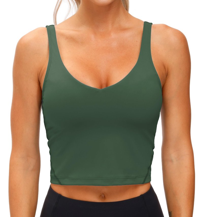 Women’s Longline Sports Bra Wirefree Padded Medium Support Yoga Bras Gym Running Workout Tank Tops Deep Green
