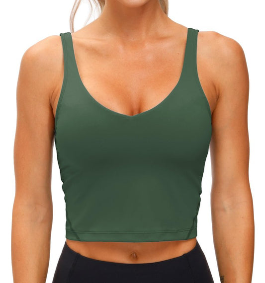 Women’s Longline Sports Bra Wirefree Padded Medium Support Yoga Bras Gym Running Workout Tank Tops Deep Green