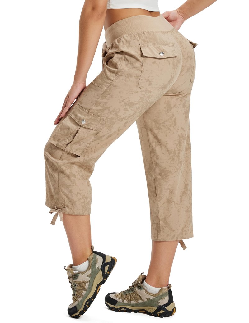 MoFiz Womens Cargo Capris Lightweight Hiking Pants Quick Dry Casual Outdoor Loose Shorts Dirty Khaki 2XL