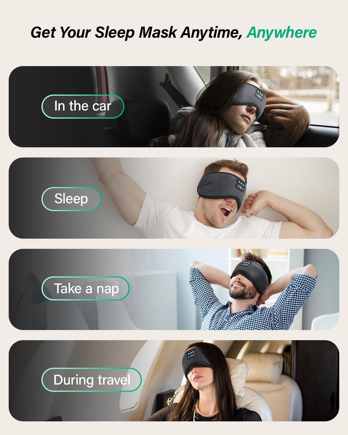 LC-dolida Sleep Headphones, White Noise Bluetooth Sleep Mask 3D Wireless Timing Eye Mask for Sleeping, Sleep Mask with Bluetooth Headphones for Side Sleepers Travel Yoga, Cool Gadgets for Men Women
