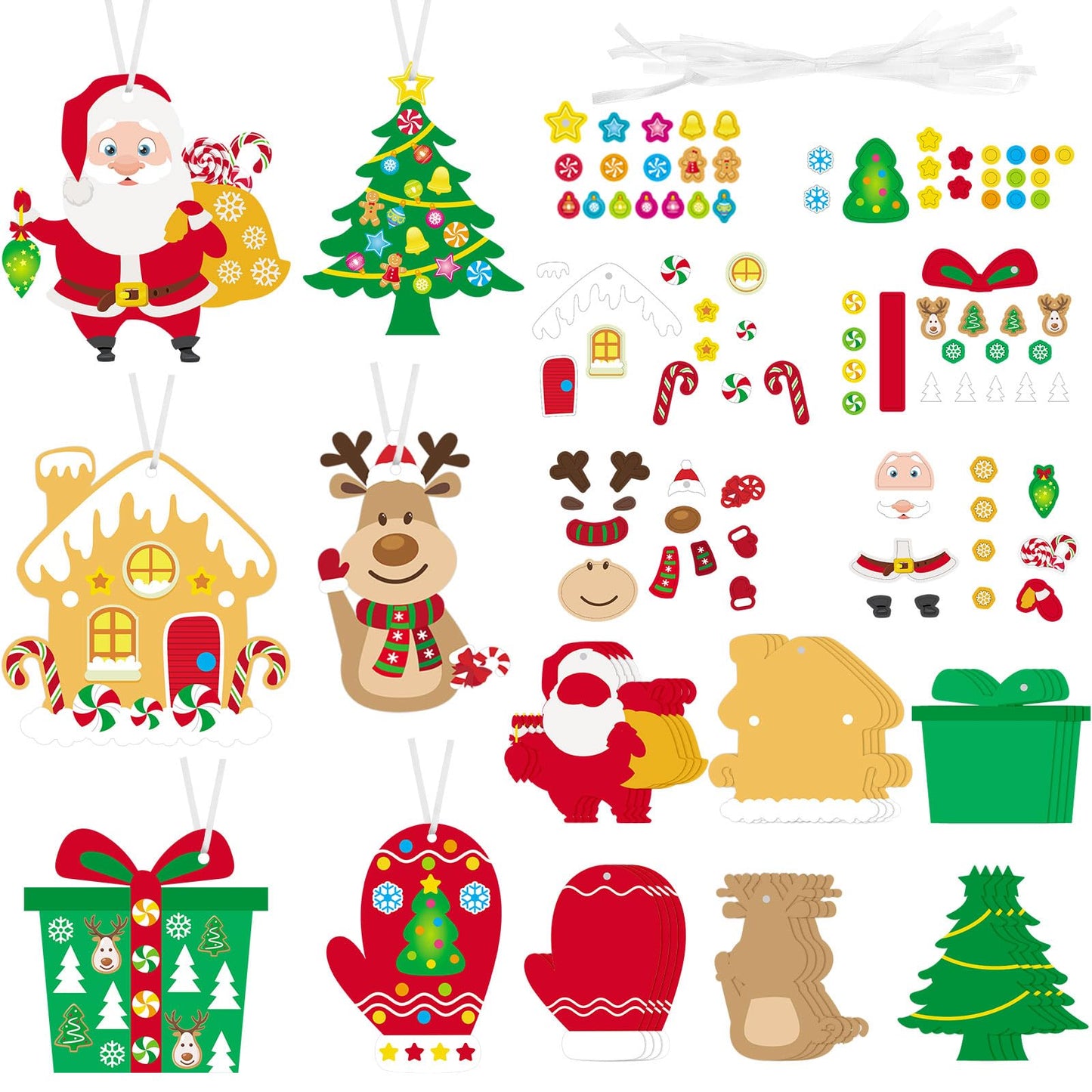 Civaner 24 Sets Christmas Craft Kit for Kids Tree Ornaments Hanging Art and Craft DIY Project Gingerbread House Crafts Kit Christmas Box Claus Reindeer Crafts for Kids, 6 Styles