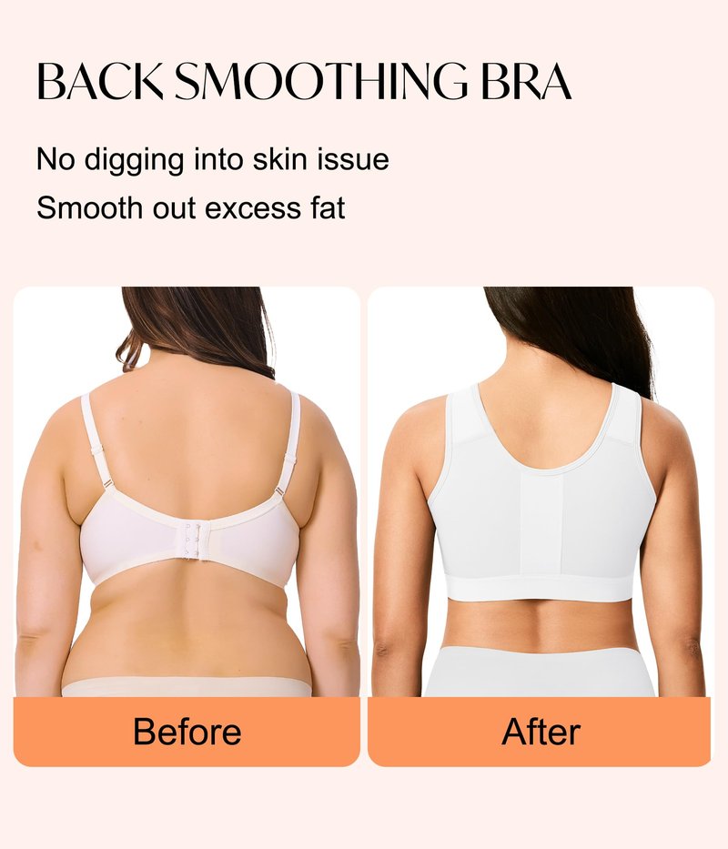 CYDREAM Front Zip Closure Bras for Women No Underwire - Wireless Comfort Compression Support Adjustable Everyday Bra (US, Alpha, Large, Regular, Regular, White)