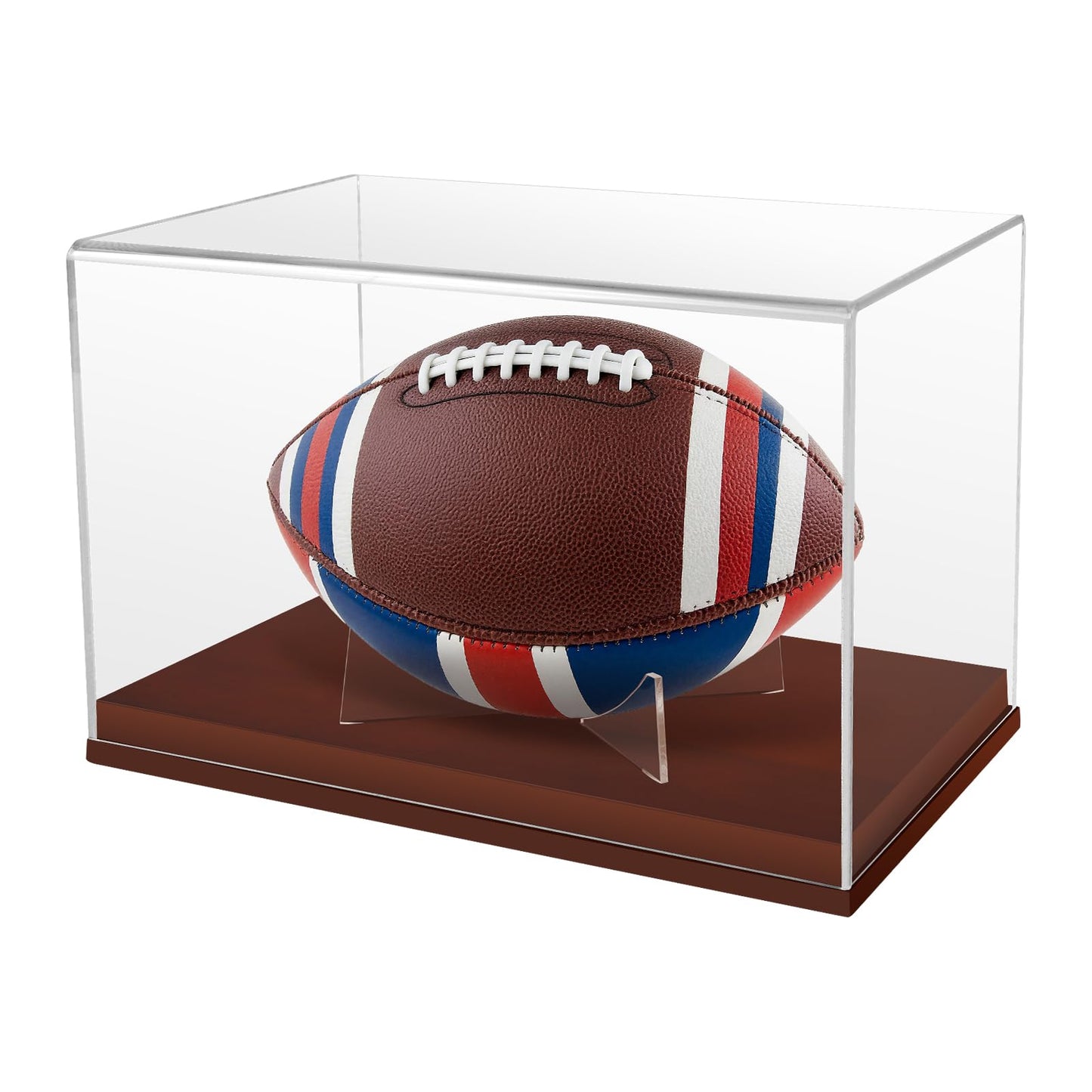WYFHLPMMA Full Size Football Display Case, Acrylic Football Case Display Case Autographed Football Holder, Acrylic Transparent Box with Wooden Support and Solid Wood Base