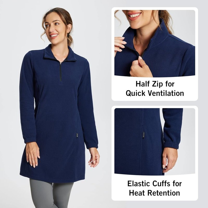 Baleaf Women's Fleece Dress - Warm Thermal Quarter Zip Pullover Tunic with Pocket | Winter Travel Essential