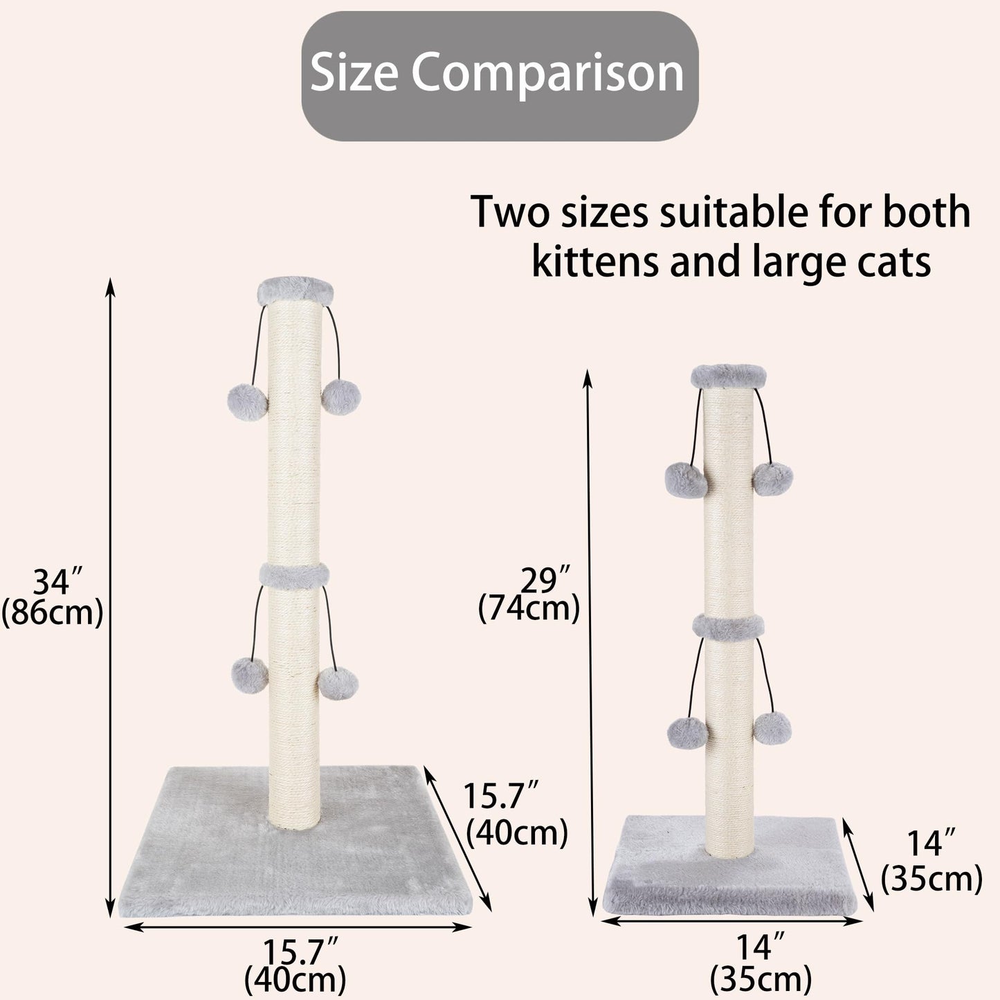 Dimaka 74cm Tall Cat Scratching Post, Scratch Post for Large Cats with 4 Teasing Hanging Ball, Natural Sisal Rope (Vertial Tree)