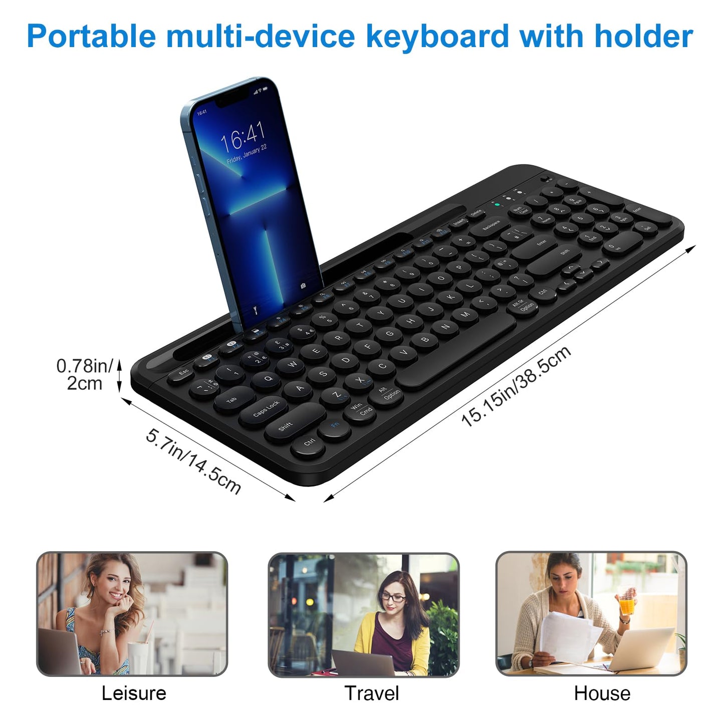 cimetech USB & Bluetooth Keyboard, Wireless Keyboard Ergonomic 2.4G Silent UK Layout with 3 Channels Multi-Device for iOS, Android, Windows, Smartphone