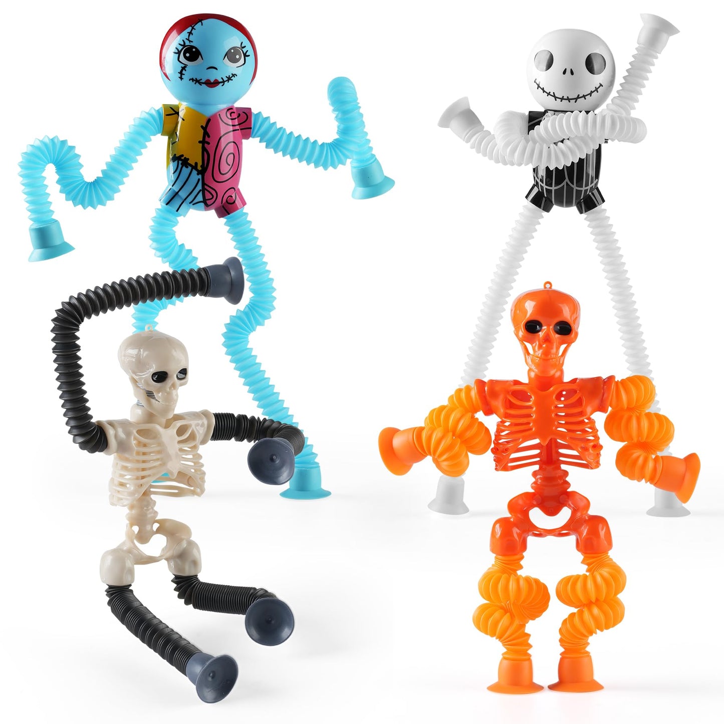 Halloween Pop Tubes Skeleton Toy,4PCS Pop Tube Fidget Toys Airplane Car Travel Activities Toys Sensory Autism Toys for Children with Autistic ADHD,Halloween Party Favors Treat Bags