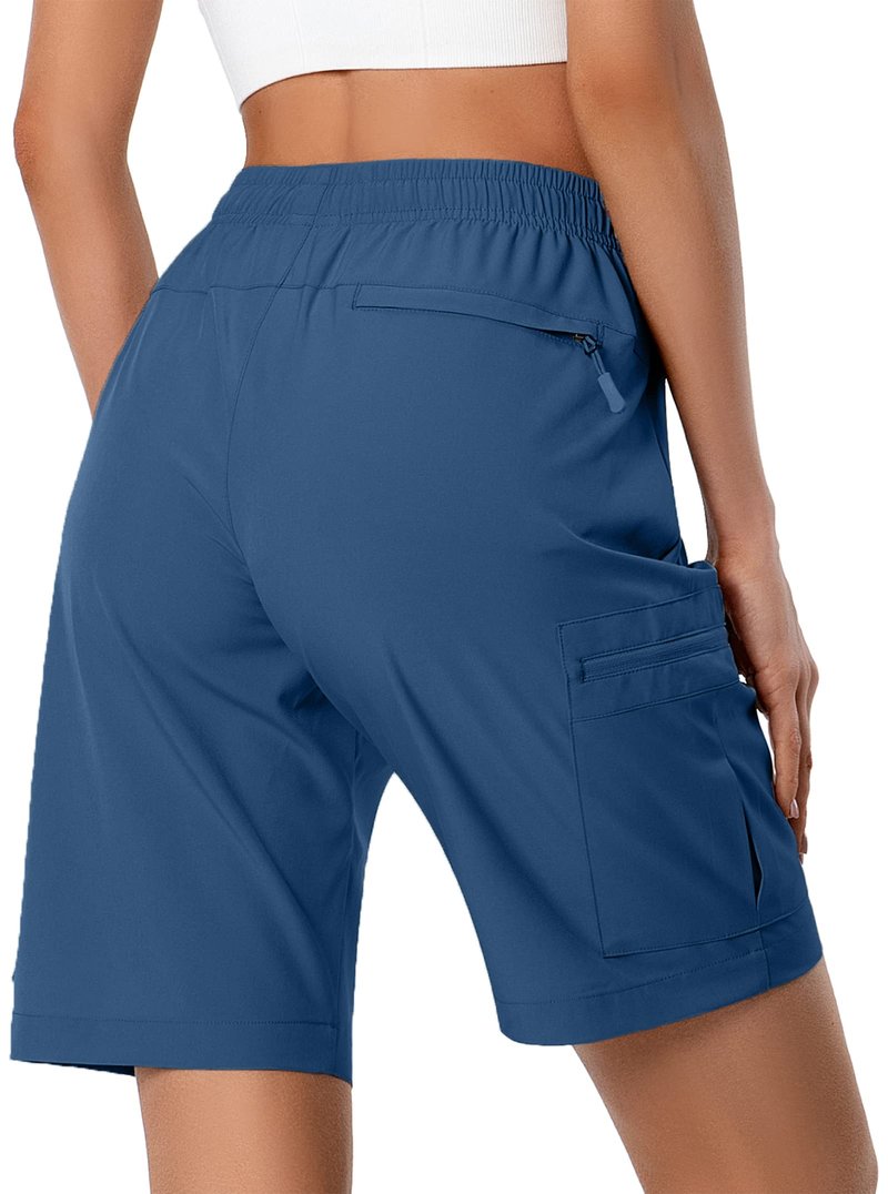 Hugut Women's Lightweight Hiking Cargo Shorts Quick Dry Athletic Shorts for Camping Travel Golf with Zipper Pockets Water Resistant Blue