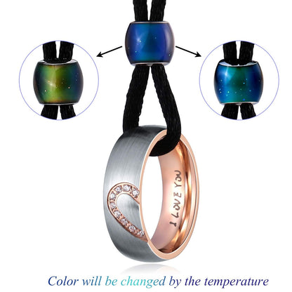 Aienid Couples Necklace for Him and Her Stainless Steel Ring Pendant Love Heart Bf and Gf Necklace for Men Women