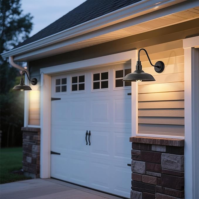 14in Outdoor Gooseneck Barn Light for Garage, 2 Pack Bronze Exterior Wall Lights Fixture for Porch, Outside Farmhouse Wall Sconce for Patio, Cabin, Entryway