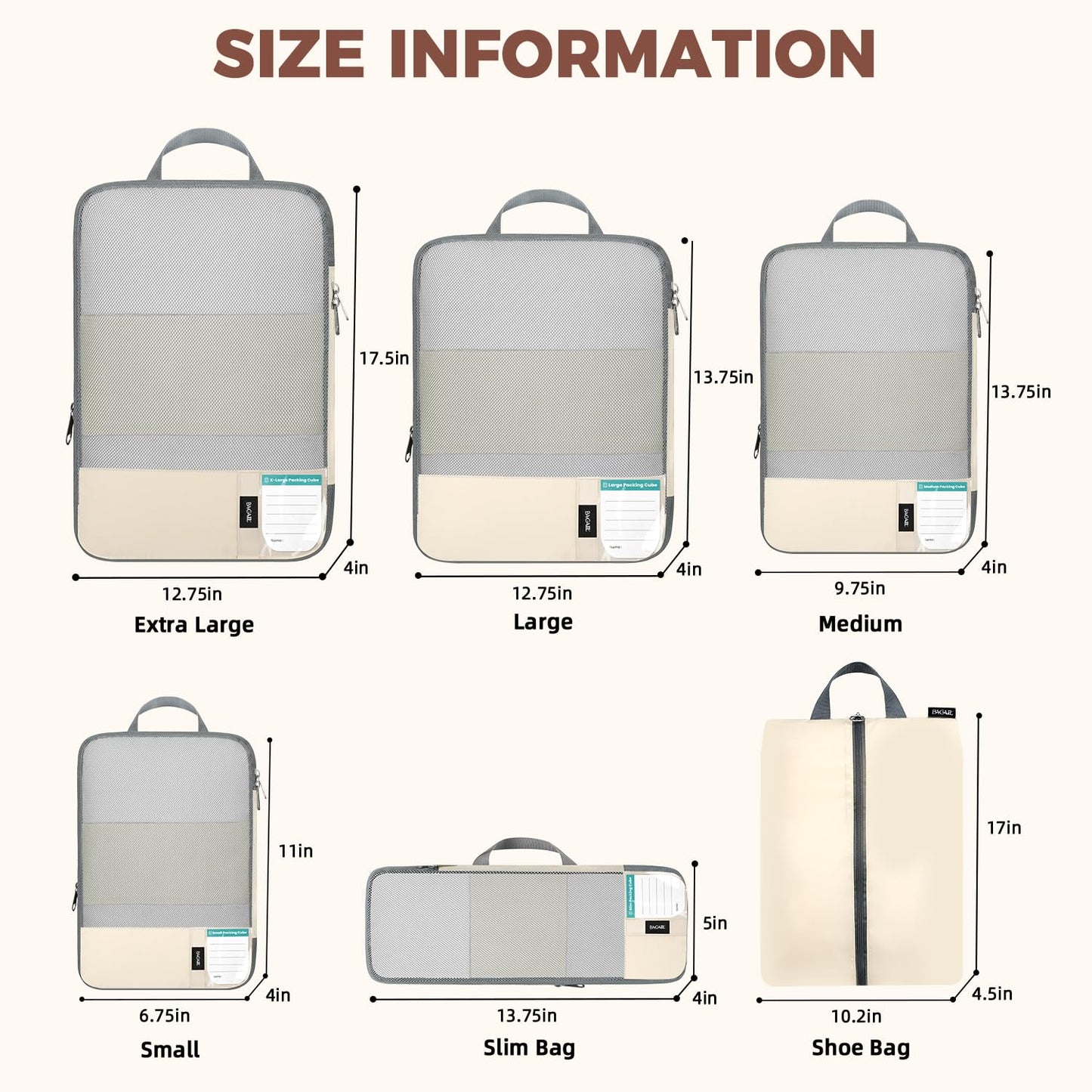 BAGAIL 6 Set Compression Packing Cubes for Travel, Compressible Packing Organizers Travel Accessories for Luggage Suitcase(6 Set, Beige)