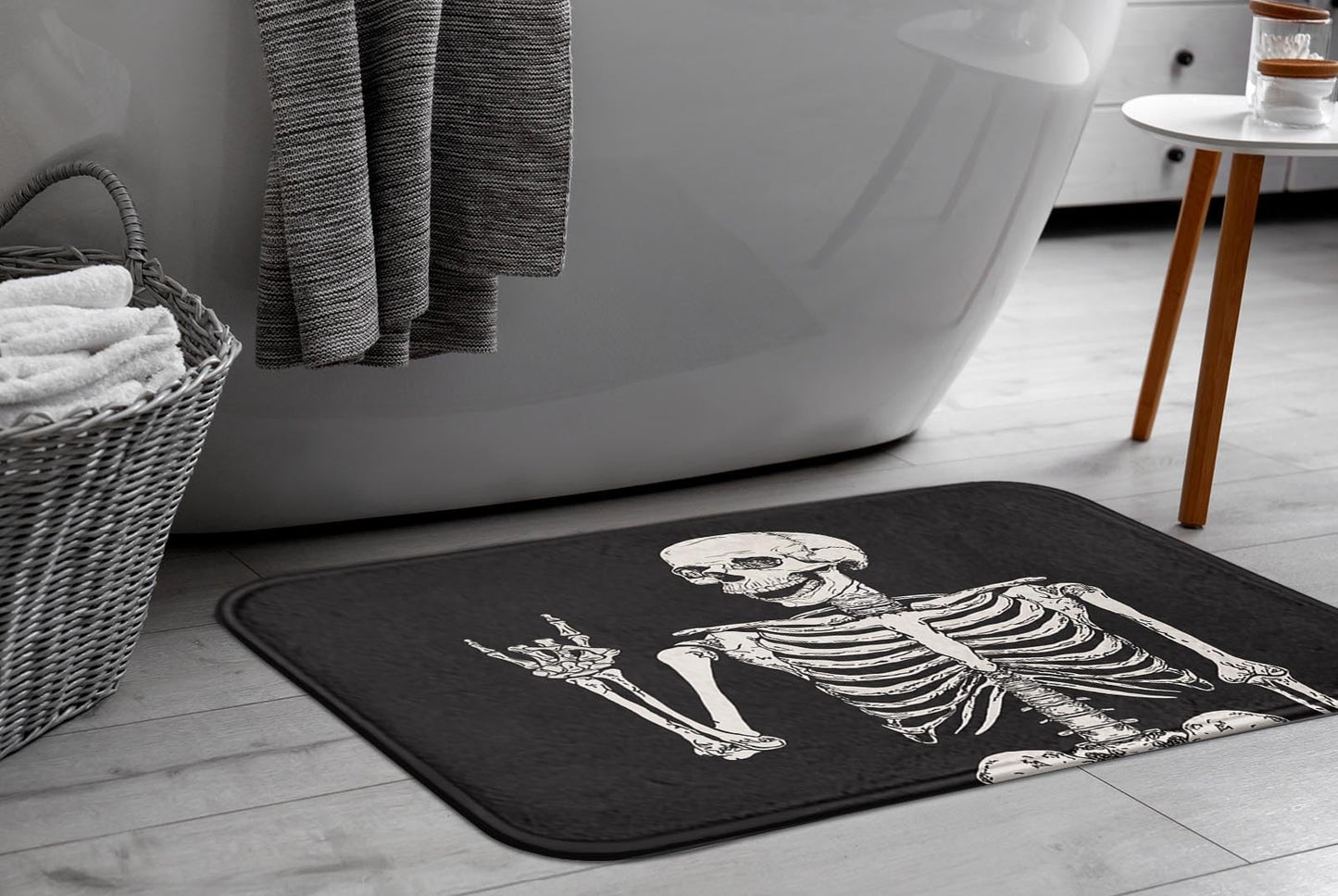 Britimes Bath Mat for Bathroom, Rock and Roll Skeleton Skull Washable Cover Floor Rug Carpets Floor Mat Bathroom Decorations 16x24 Inches for Kitchen Bedroom Indoor