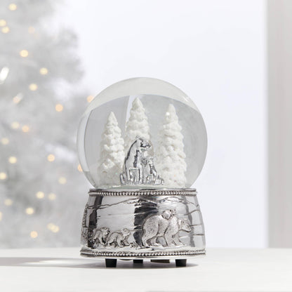 Reed And Barton Snow Globe, North Pole Bound Polar Bears Musical Snow Globe, Made From Resin & Glass, Silver-Plated Polar Bear, Plays Jingle Bell, Winter Decor, Christmas Decorations (Silver, 1 Piece)